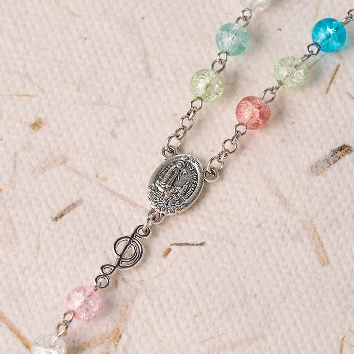 Christianartworkshop Rosenkranz „Unsere Liebe Frau von Fatima“ und „Himmelfahrt Unserer Lieben Frau“ aus runder, mehrfarbiger Glaslegierung, 8 mm