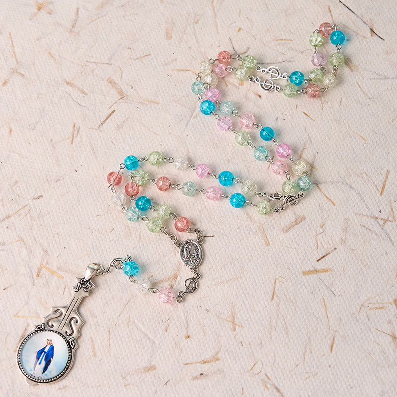 Christianartworkshop Rosenkranz „Unsere Liebe Frau von Fatima“ und „Himmelfahrt Unserer Lieben Frau“ aus runder, mehrfarbiger Glaslegierung, 8 mm