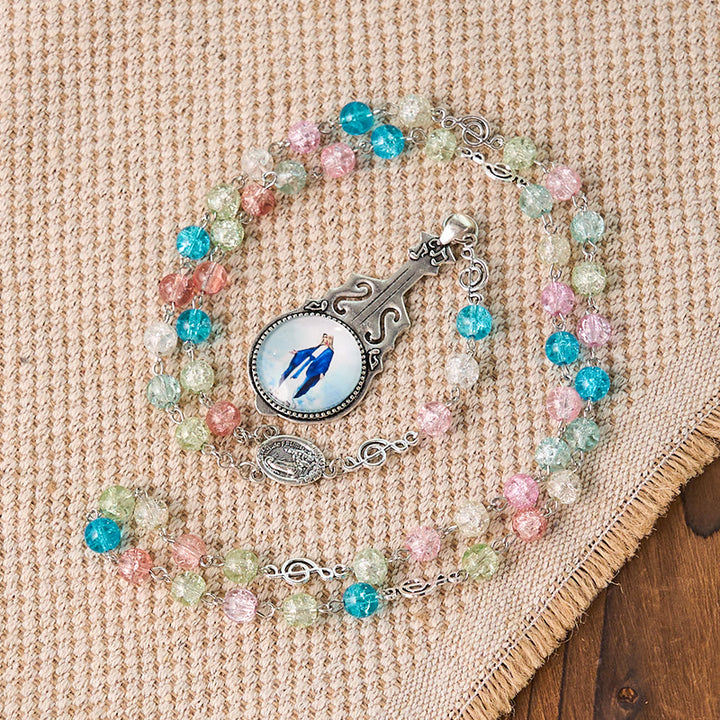 Christianartworkshop Rosenkranz „Unsere Liebe Frau von Fatima“ und „Himmelfahrt Unserer Lieben Frau“ aus runder, mehrfarbiger Glaslegierung, 8 mm