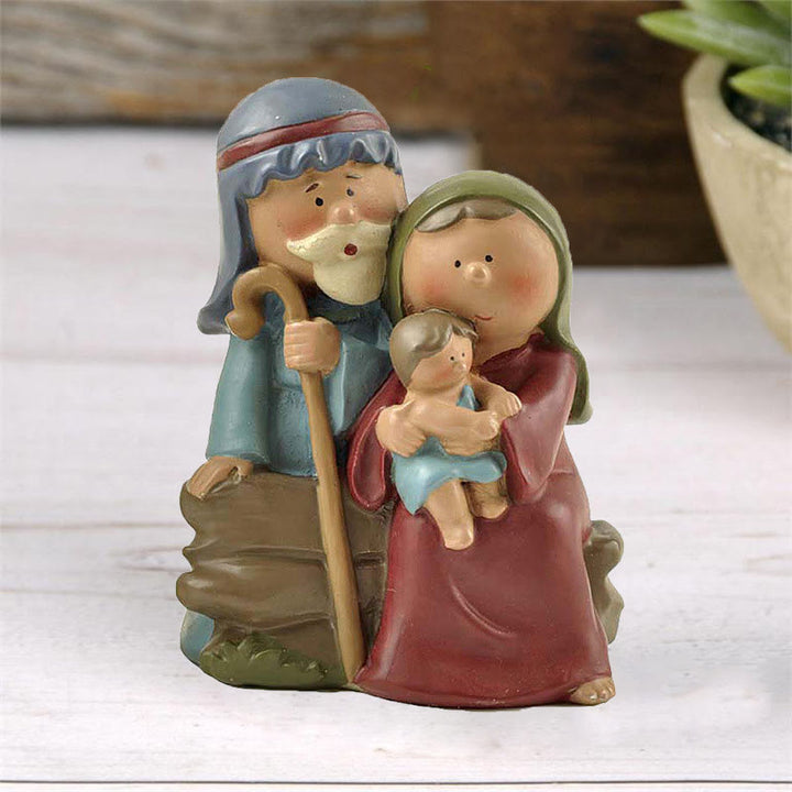 Christianartworkshop Skulptur im Cartoon-Stil der Heiligen Familie, stereoskopische Desktop-Ornamente aus Kunstharz
