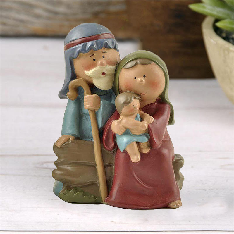 Christianartworkshop Skulptur im Cartoon-Stil der Heiligen Familie, stereoskopische Desktop-Ornamente aus Kunstharz - Heilige Familie - image 0