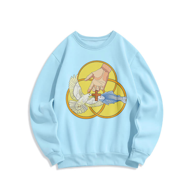 Christianartworkshop Farbiger Stil Das Kreuz-Emblem der Heiligen Dreifaltigkeit Sweatshirt aus Polyester mit Fleecefutter - Blau - 2XL - image 0