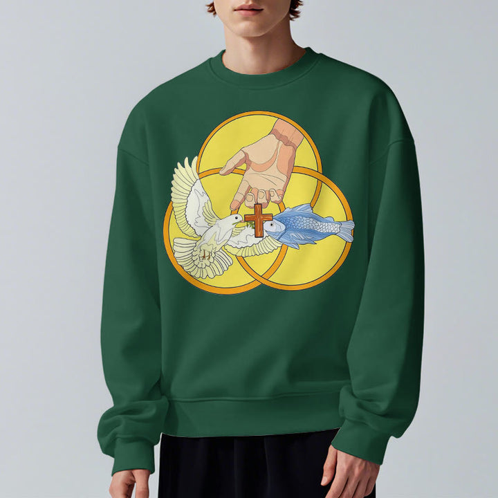 Christianartworkshop Farbiger Stil Das Kreuz-Emblem der Heiligen Dreifaltigkeit Sweatshirt aus Polyester mit Fleecefutter