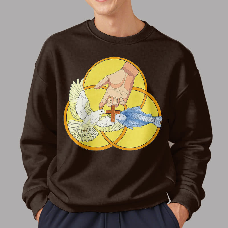 Christianartworkshop Farbiger Stil Das Kreuz-Emblem der Heiligen Dreifaltigkeit Sweatshirt aus Polyester mit Fleecefutter