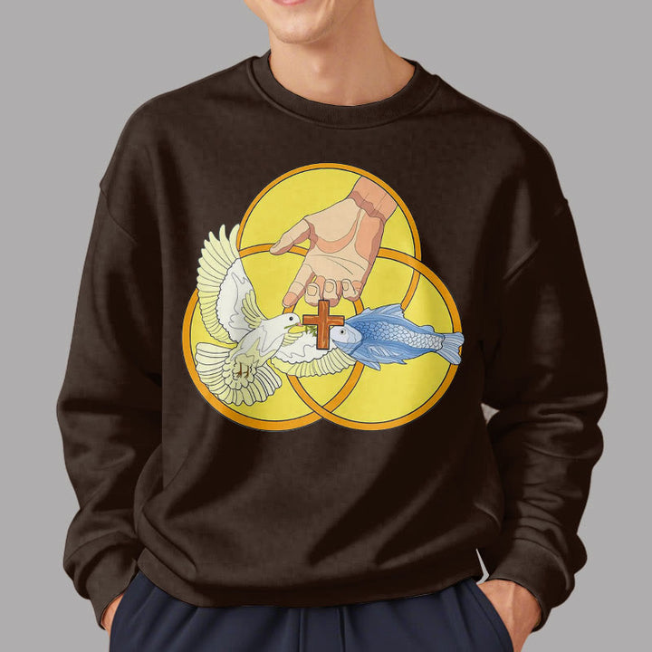 Christianartworkshop Farbiger Stil Das Kreuz-Emblem der Heiligen Dreifaltigkeit Sweatshirt aus Polyester mit Fleecefutter