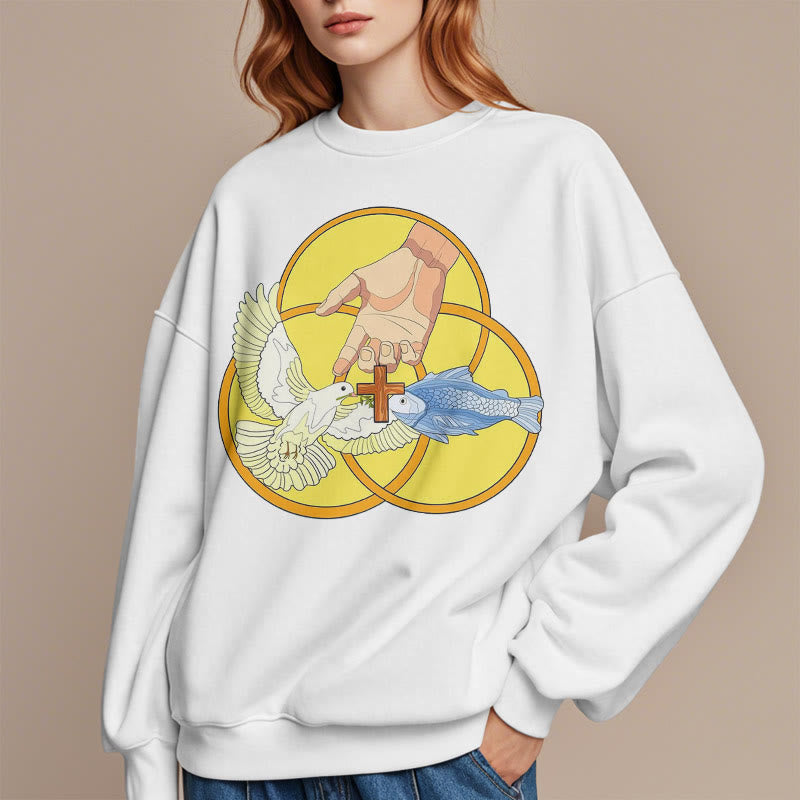 Christianartworkshop Farbiger Stil Das Kreuz-Emblem der Heiligen Dreifaltigkeit Sweatshirt aus Polyester mit Fleecefutter - image 13