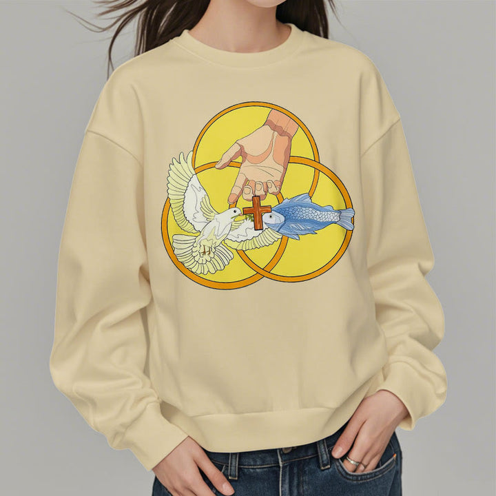 Christianartworkshop Farbiger Stil Das Kreuz-Emblem der Heiligen Dreifaltigkeit Sweatshirt aus Polyester mit Fleecefutter