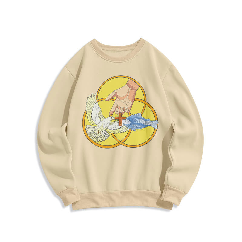 Christianartworkshop Farbiges Sweatshirt mit dem Emblem des Heiligen Dreifaltigkeitskreuzes, gefüttert mit Polyester, Fleece-Futter - Beige - 2XL - image 15