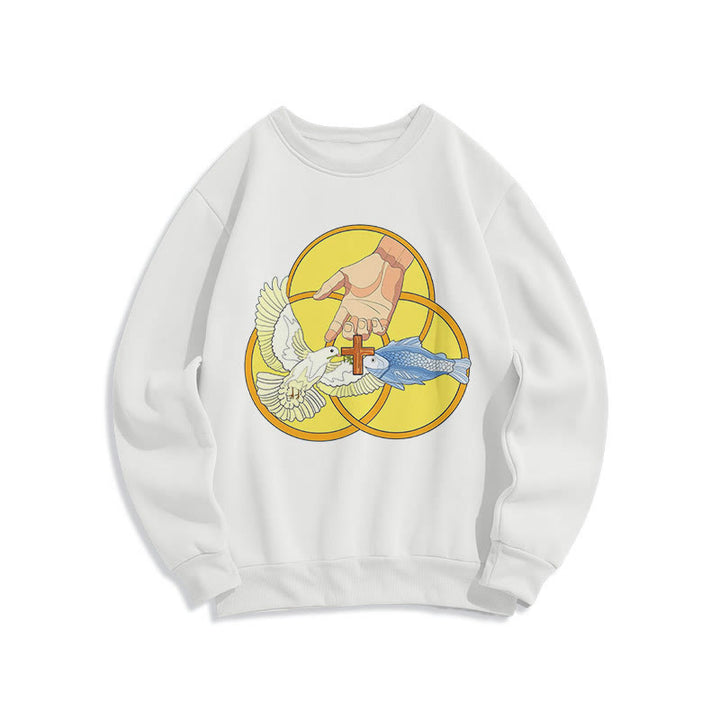 Christianartworkshop Farbiges Sweatshirt mit dem Emblem des Heiligen Dreifaltigkeitskreuzes, gefüttert mit Polyester, Fleece-Futter - Weiß - 2XL - image 10