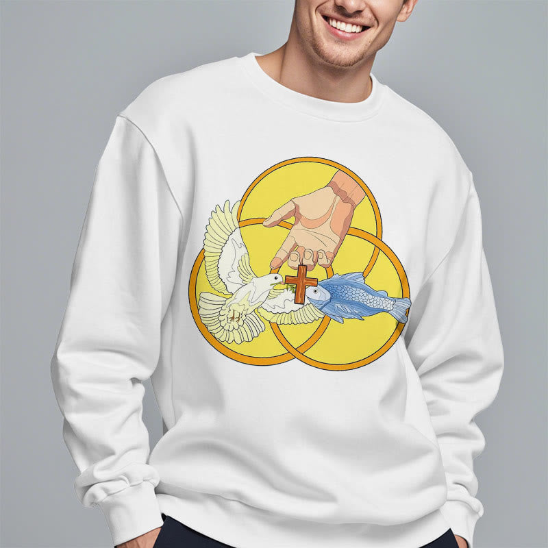 Christianartworkshop Farbiger Stil Das Kreuz-Emblem der Heiligen Dreifaltigkeit Sweatshirt aus Polyester mit Fleecefutter - image 12