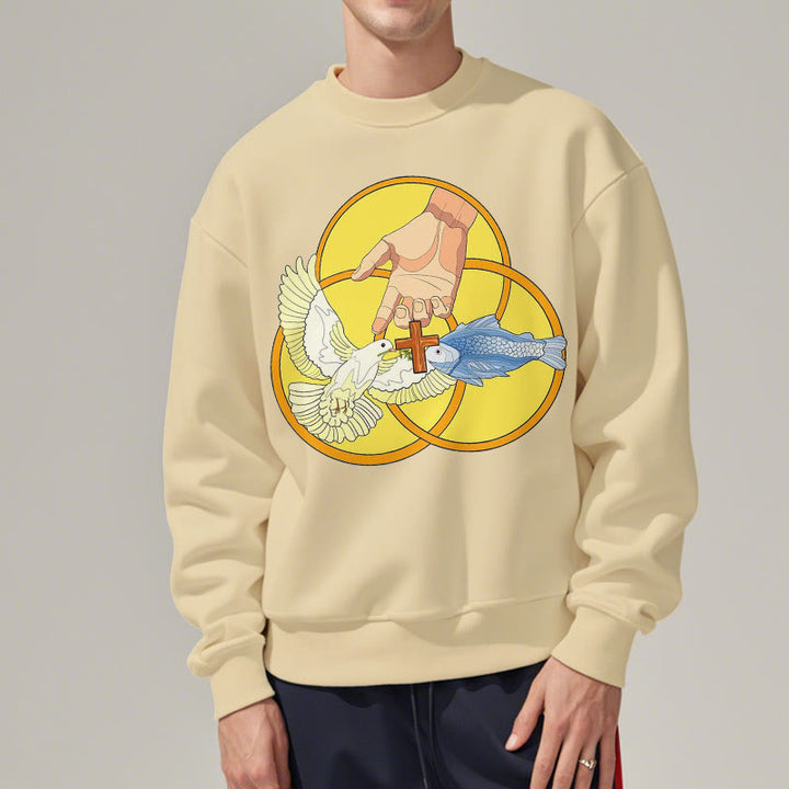 Christianartworkshop Farbiger Stil Das Kreuz-Emblem der Heiligen Dreifaltigkeit Sweatshirt aus Polyester mit Fleecefutter