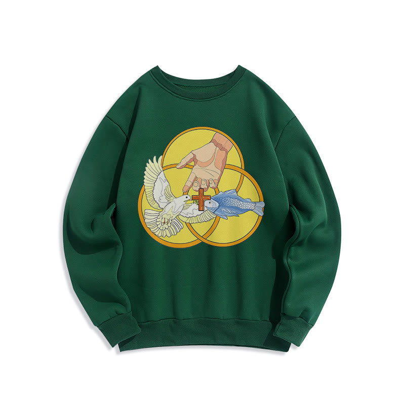 Christianartworkshop Farbiges Sweatshirt mit dem Emblem des Heiligen Dreifaltigkeitskreuzes, gefüttert mit Polyester, Fleece-Futter - Grün - 2XL - image 25