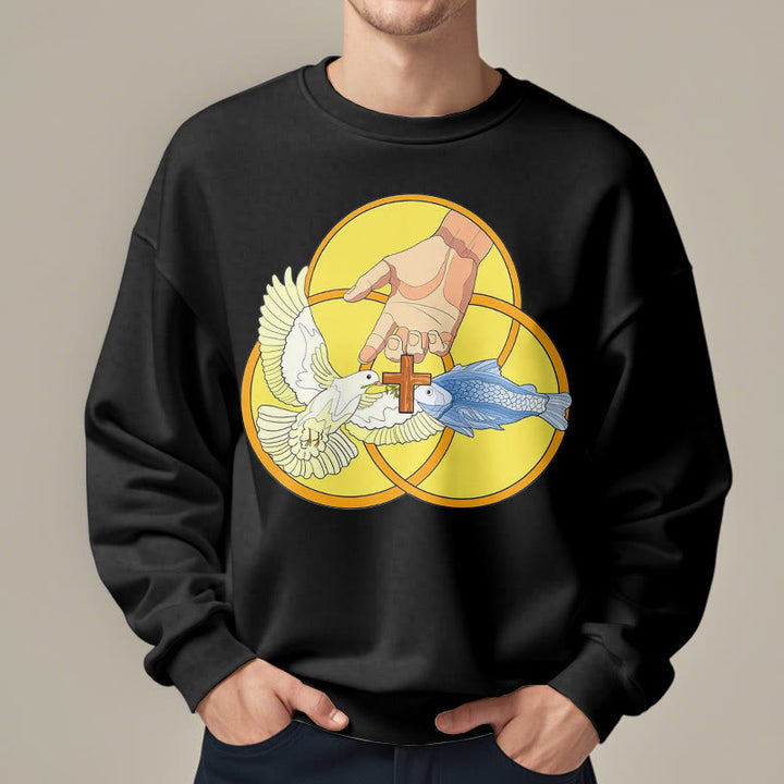 Christianartworkshop Farbiger Stil Das Kreuz-Emblem der Heiligen Dreifaltigkeit Sweatshirt aus Polyester mit Fleecefutter