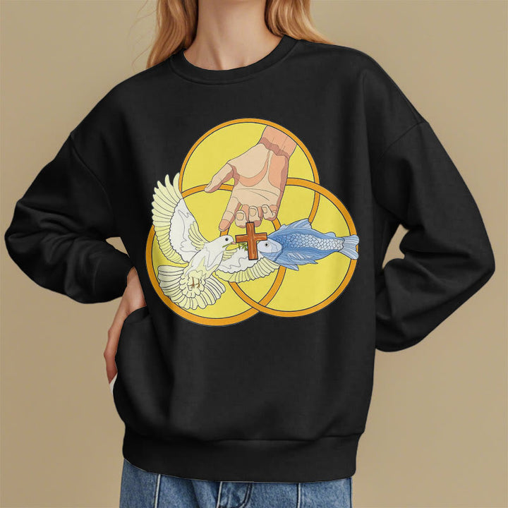 Christianartworkshop Farbiger Stil Das Kreuz-Emblem der Heiligen Dreifaltigkeit Sweatshirt aus Polyester mit Fleecefutter