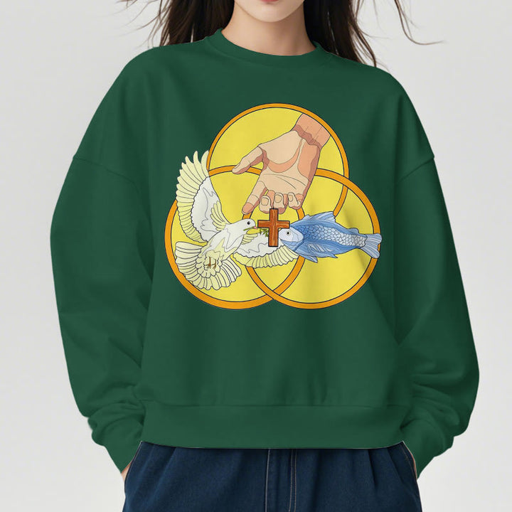 Christianartworkshop Farbiger Stil Das Kreuz-Emblem der Heiligen Dreifaltigkeit Sweatshirt aus Polyester mit Fleecefutter