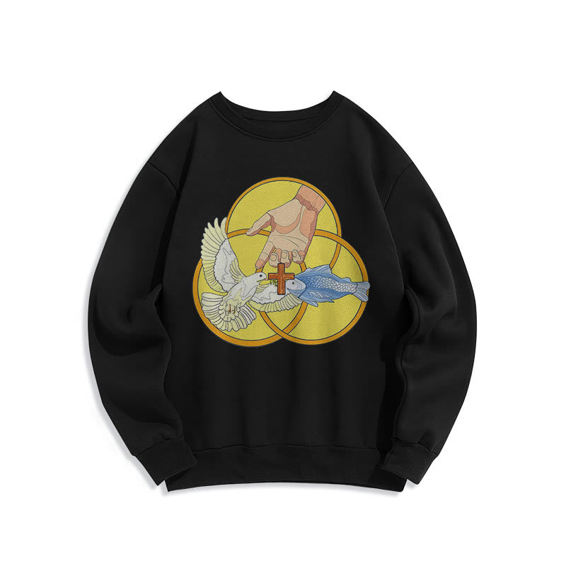 Christianartworkshop Farbiger Stil Das Kreuz-Emblem der Heiligen Dreifaltigkeit Sweatshirt aus Polyester mit Fleecefutter - Schwarz - 2XL - image 5