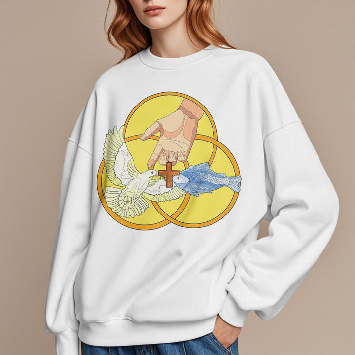 Christianartworkshop Farbiger Stil Das Kreuz-Emblem der Heiligen Dreifaltigkeit Sweatshirt aus Polyester mit Fleecefutter
