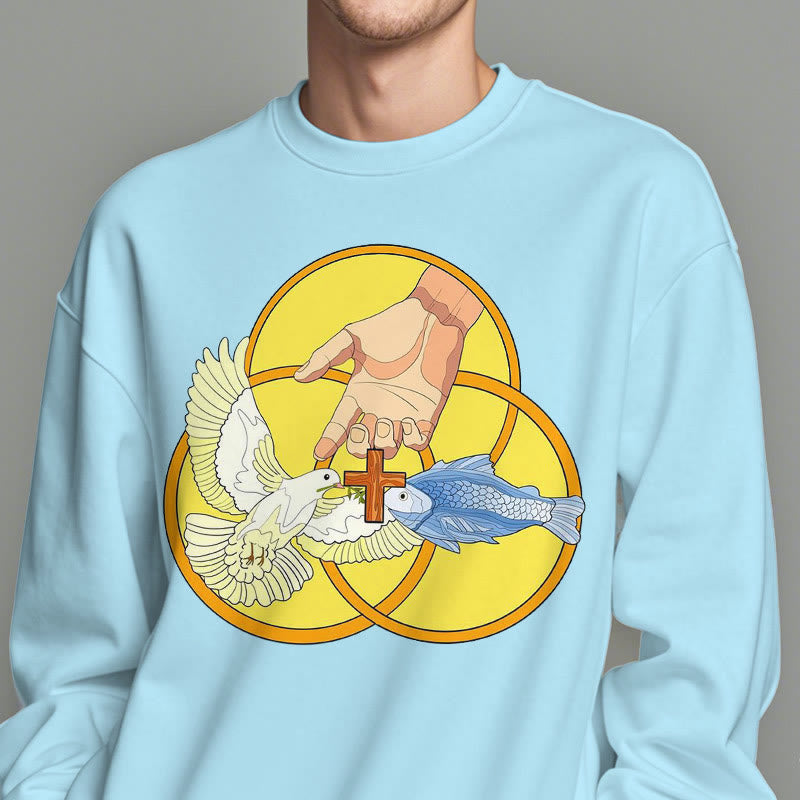 Christianartworkshop Farbiger Stil Das Kreuz-Emblem der Heiligen Dreifaltigkeit Sweatshirt aus Polyester mit Fleecefutter