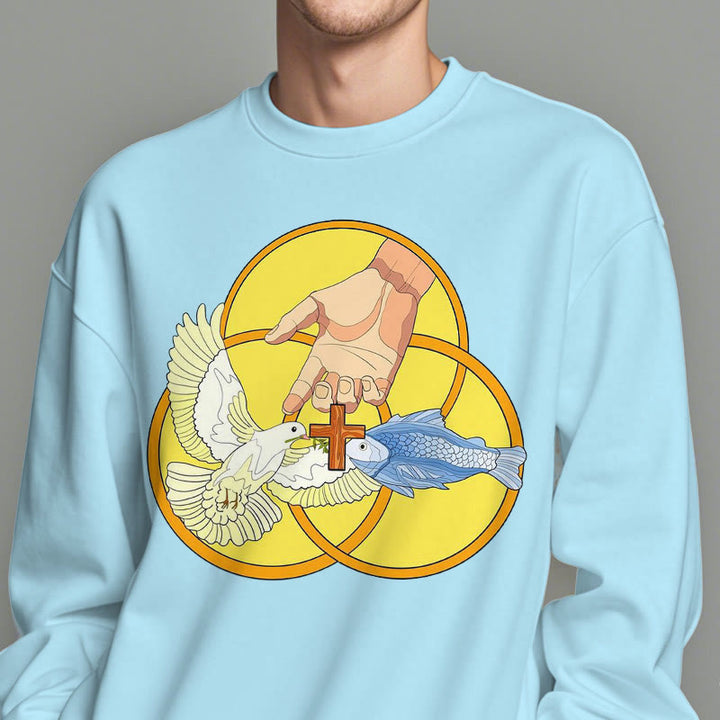Christianartworkshop Farbiger Stil Das Kreuz-Emblem der Heiligen Dreifaltigkeit Sweatshirt aus Polyester mit Fleecefutter - image 1