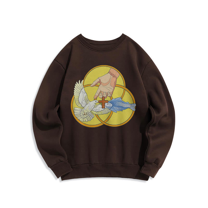 Christianartworkshop Farbiger Stil Das Kreuz-Emblem der Heiligen Dreifaltigkeit Sweatshirt aus Polyester mit Fleecefutter - Braun - 2XL - image 20