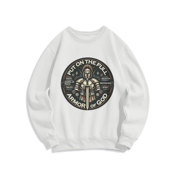 Christianartworkshop Moderner Stil „Zieh die volle Rüstung Gottes an“ Fleecegefüttertes Polyester-Sweatshirt - Weiß - 2XL - image 10