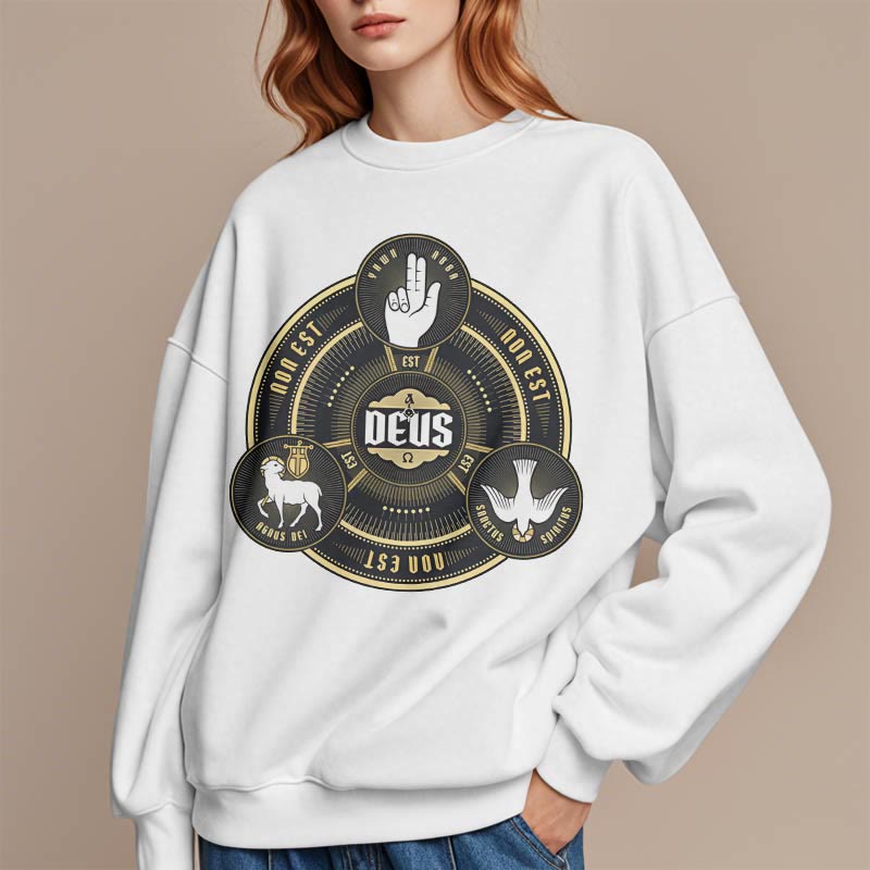 Christianartworkshop Sweatshirt im klassischen Stil mit Heiliger Dreifaltigkeit und Deus-Emblem, mit Fleecefutter aus Polyester