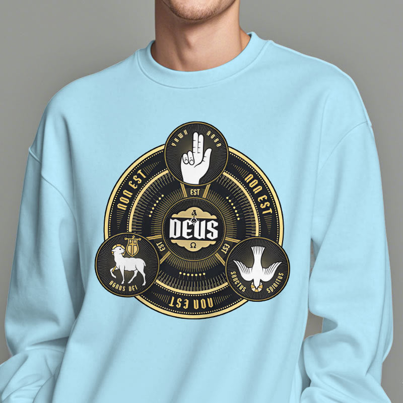 Christianartworkshop Sweatshirt im klassischen Stil mit Heiliger Dreifaltigkeit und Deus-Emblem, mit Fleecefutter aus Polyester