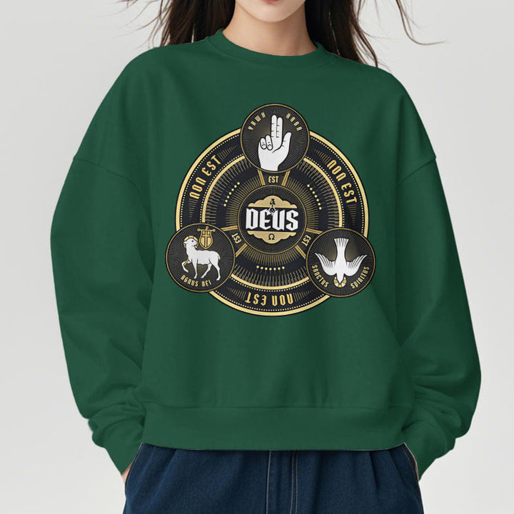 Christianartworkshop Sweatshirt im klassischen Stil mit Heiliger Dreifaltigkeit und Deus-Emblem, mit Fleecefutter aus Polyester