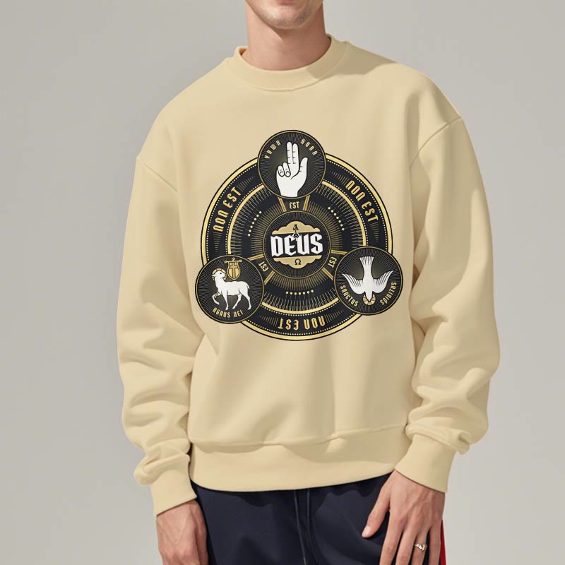 Christianartworkshop Sweatshirt im klassischen Stil mit Heiliger Dreifaltigkeit und Deus-Emblem, mit Fleecefutter aus Polyester
