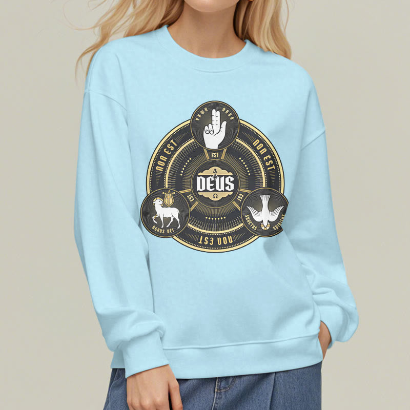 Christianartworkshop Sweatshirt im klassischen Stil mit Heiliger Dreifaltigkeit und Deus-Emblem, mit Fleecefutter aus Polyester