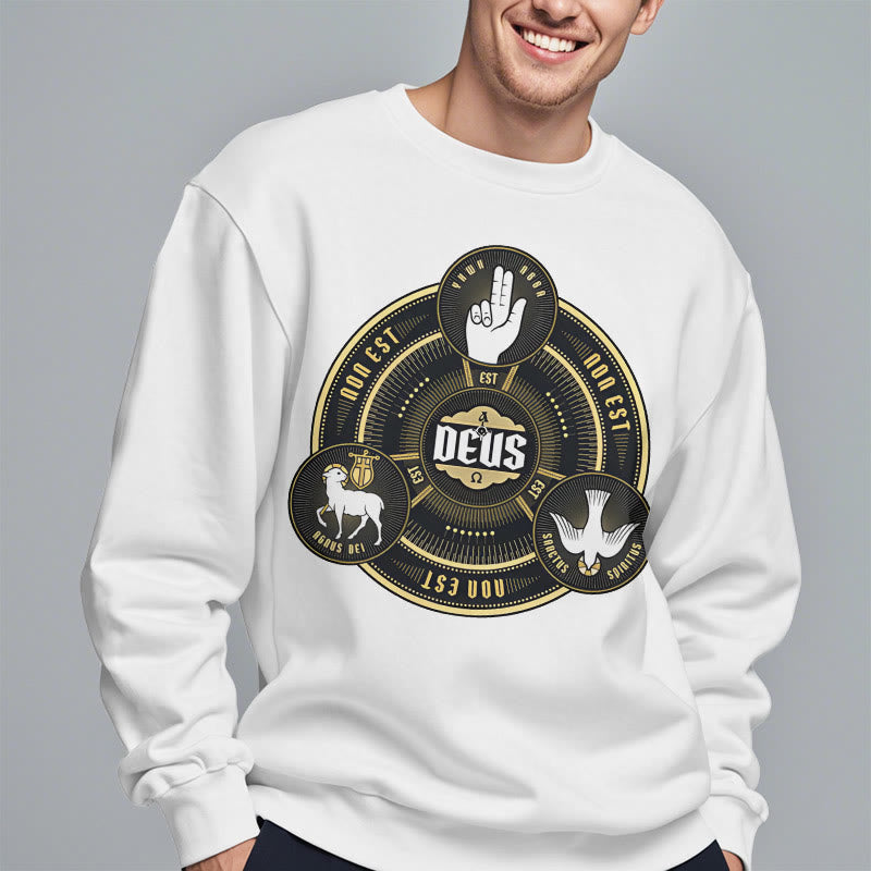 Christianartworkshop Klassisches Sweatshirt mit dem Emblem der Heiligen Dreifaltigkeit (Deus) aus Fleece gefüttertem Polyester - image 2