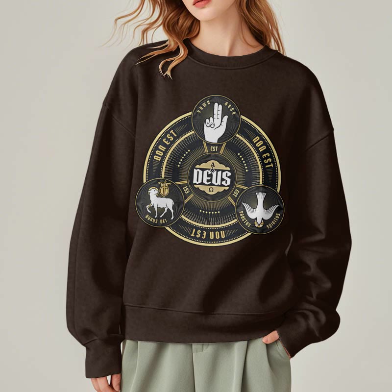 Christianartworkshop Sweatshirt im klassischen Stil mit Heiliger Dreifaltigkeit und Deus-Emblem, mit Fleecefutter aus Polyester