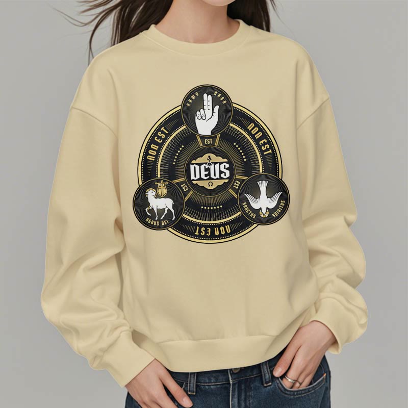 Christianartworkshop Sweatshirt im klassischen Stil mit Heiliger Dreifaltigkeit und Deus-Emblem, mit Fleecefutter aus Polyester