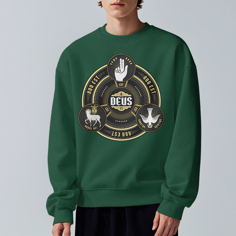 Christianartworkshop Sweatshirt im klassischen Stil mit Heiliger Dreifaltigkeit und Deus-Emblem, mit Fleecefutter aus Polyester