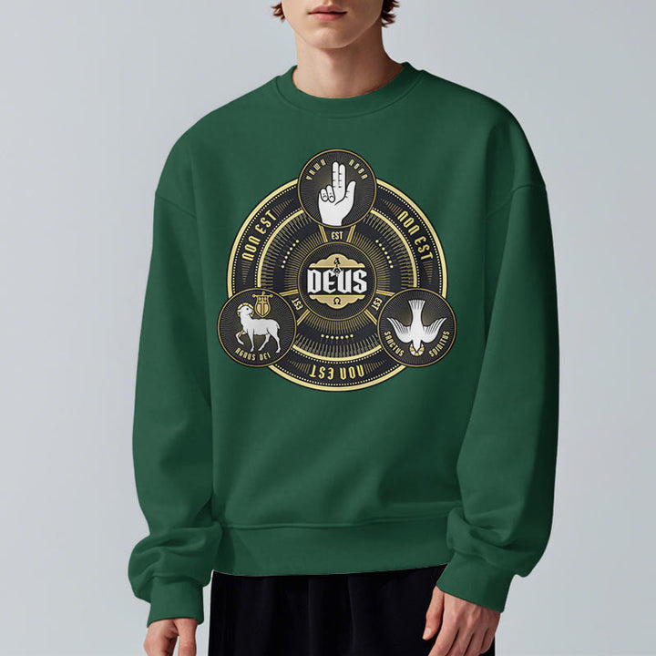 Christianartworkshop Sweatshirt im klassischen Stil mit Heiliger Dreifaltigkeit und Deus-Emblem, mit Fleecefutter aus Polyester