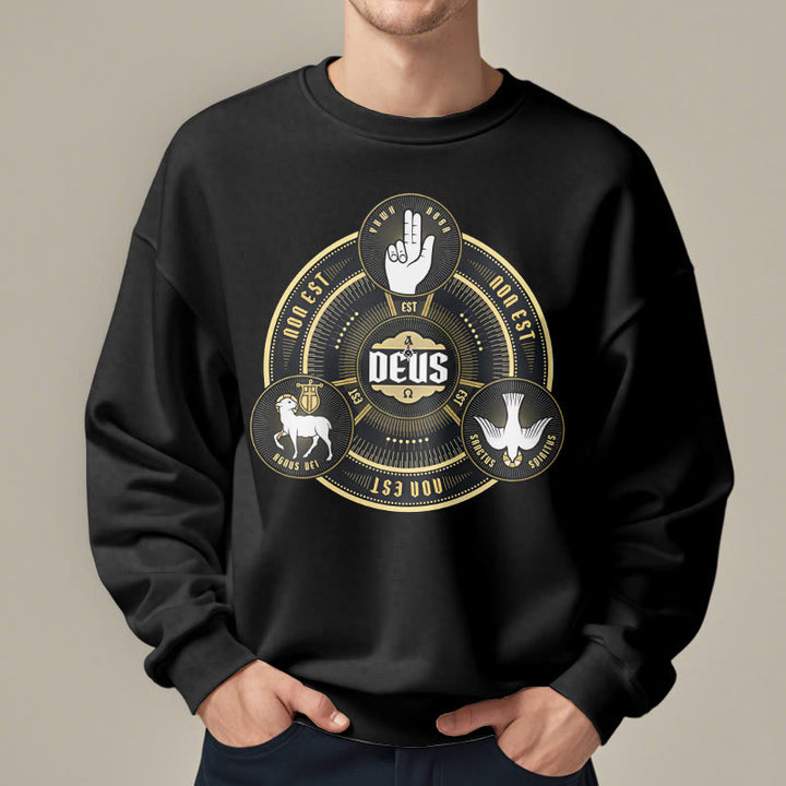 Christianartworkshop Sweatshirt im klassischen Stil mit Heiliger Dreifaltigkeit und Deus-Emblem, mit Fleecefutter aus Polyester
