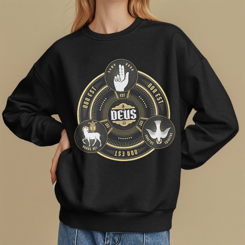 Christianartworkshop Klassisches Sweatshirt mit dem Emblem der Heiligen Dreifaltigkeit (Deus) aus Fleece gefüttertem Polyester - image 7