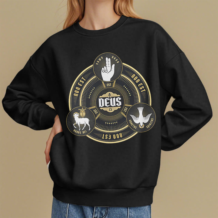 Christianartworkshop Klassisches Sweatshirt mit dem Emblem der Heiligen Dreifaltigkeit (Deus) aus Fleece gefüttertem Polyester - image 7
