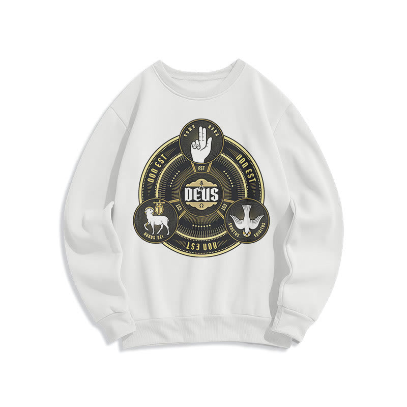 Christianartworkshop Klassisches Sweatshirt mit dem Emblem der Heiligen Dreifaltigkeit (Deus) aus Fleece gefüttertem Polyester - Weiß - 2XL - image 0