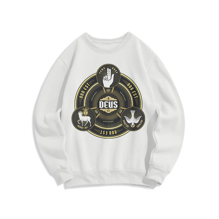 Christianartworkshop Klassisches Sweatshirt mit dem Emblem der Heiligen Dreifaltigkeit (Deus) aus Fleece gefüttertem Polyester - Weiß - 2XL - image 0