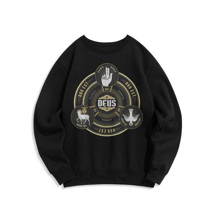 Christianartworkshop Klassisches Sweatshirt mit dem Emblem der Heiligen Dreifaltigkeit (Deus) aus Fleece gefüttertem Polyester - Schwarz - 2XL - image 5