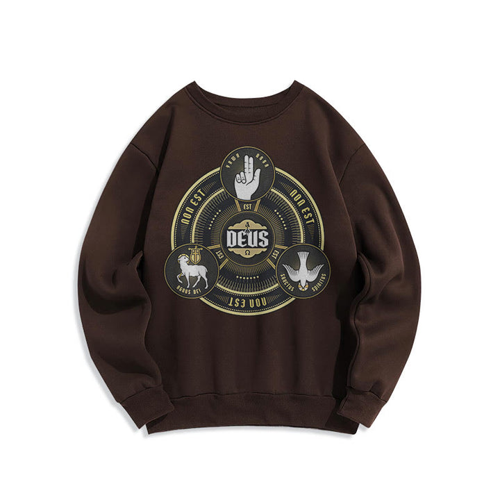 Christianartworkshop Klassisches Sweatshirt mit dem Emblem der Heiligen Dreifaltigkeit (Deus) aus Fleece gefüttertem Polyester - Braun - 2XL - image 15