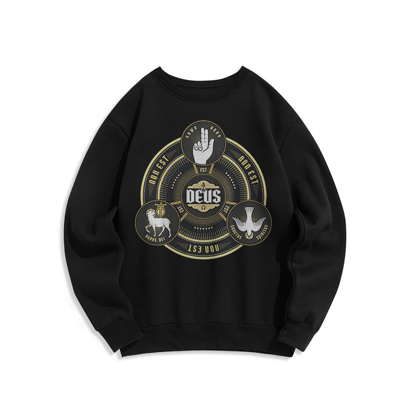 Christianartworkshop Sweatshirt im klassischen Stil mit Heiliger Dreifaltigkeit und Deus-Emblem, mit Fleecefutter aus Polyester