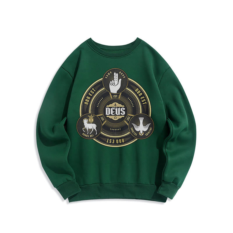 Christianartworkshop Sweatshirt im klassischen Stil mit Heiliger Dreifaltigkeit und Deus-Emblem, mit Fleecefutter aus Polyester
