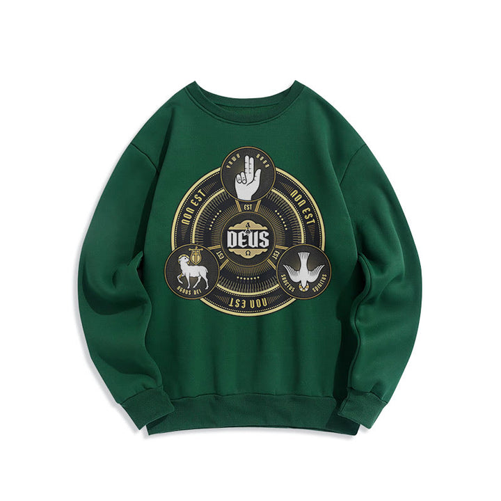 Christianartworkshop Sweatshirt im klassischen Stil mit Heiliger Dreifaltigkeit und Deus-Emblem, mit Fleecefutter aus Polyester