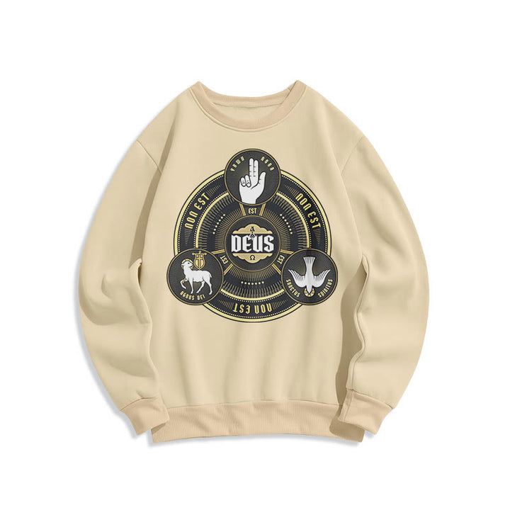 Christianartworkshop Klassisches Sweatshirt mit dem Emblem der Heiligen Dreifaltigkeit (Deus) aus Fleece gefüttertem Polyester - Beige - 2XL - image 10