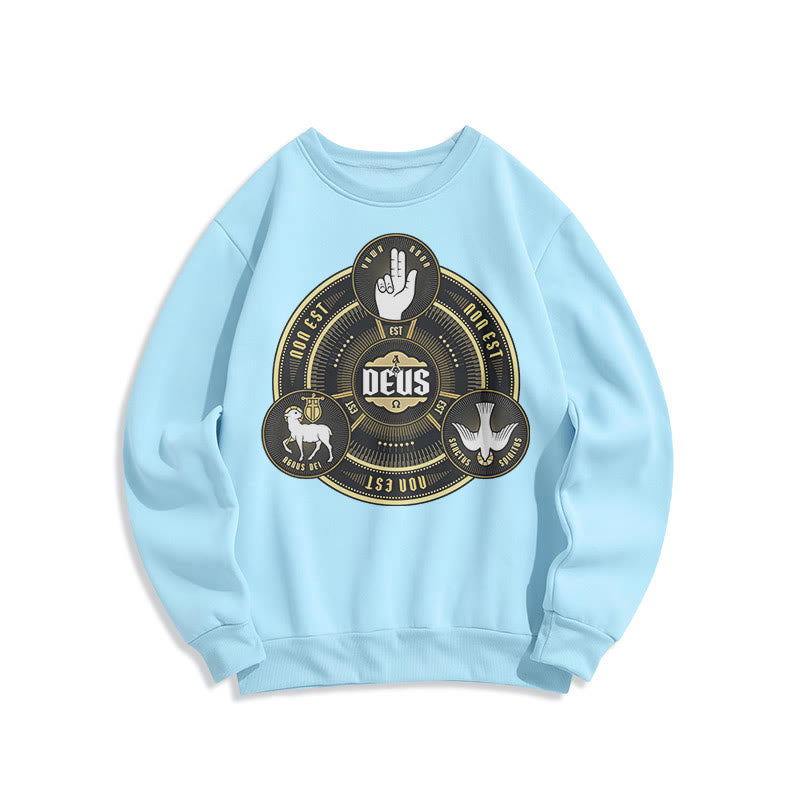 Christianartworkshop Klassisches Sweatshirt mit dem Emblem der Heiligen Dreifaltigkeit (Deus) aus Fleece gefüttertem Polyester - Blau - 2XL - image 25