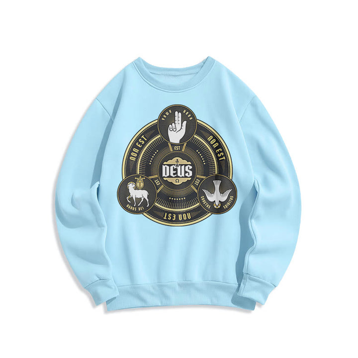 Christianartworkshop Klassisches Sweatshirt mit dem Emblem der Heiligen Dreifaltigkeit (Deus) aus Fleece gefüttertem Polyester - Blau - 2XL - image 25
