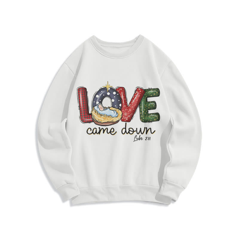 Christianartworkshop Colored Style Love Came Down Christmas Fleece Lined Polyester Sweatshirt - Weiß - 2XL - image 0