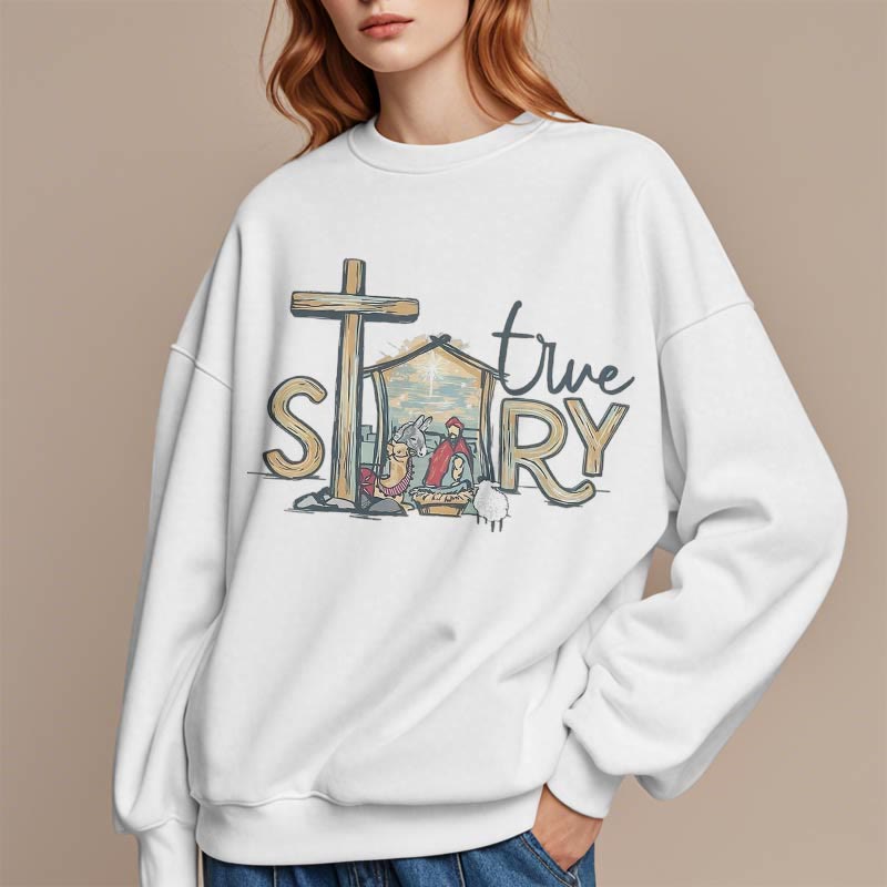 Christianartworkshop Modernes Sweatshirt mit Weihnachtsmotiv (wahre Geschichte) aus Polyester, gefüttert mit Fleece - image 1